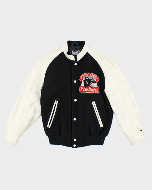 Vintage 80's Panthers Embroidered Leather Varsity Jacket - M Snapped Jacket Toggled Jacket Drawstring Jacket