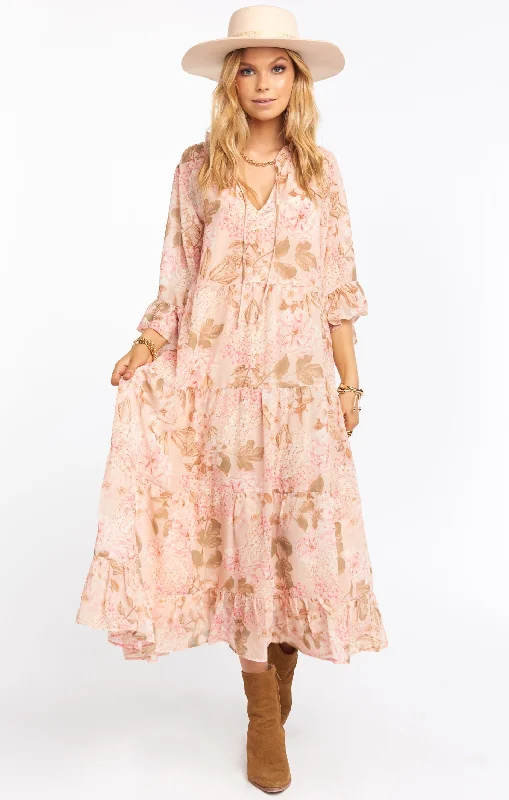 Viola Maxi Dress ~ Hydrangea Blooms Stylish Button-Up Maxi Dress