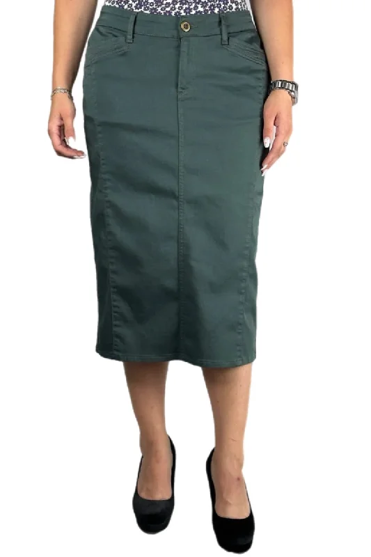 Twill Skirt Style 227/3-16D in Olive zip skirt side