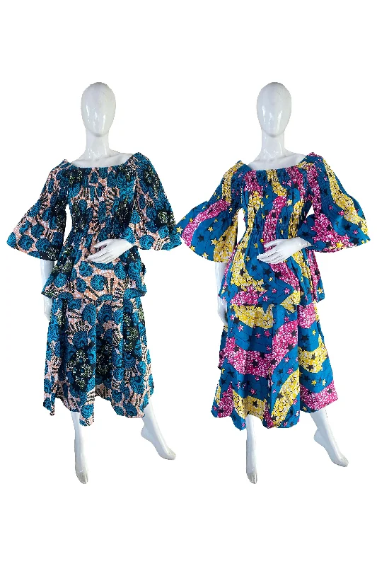 African Midi Skirt and Smoked Peplum Blouse (Pack of 2 Pieces) boho skirt vibe