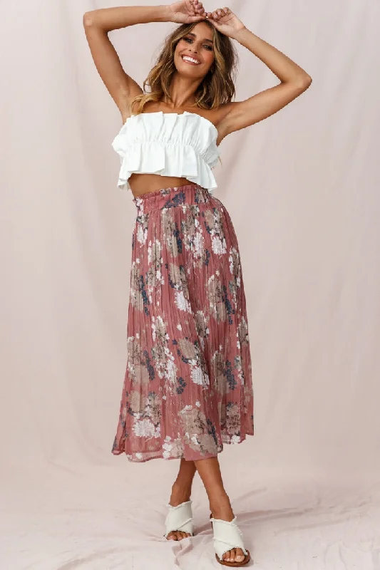 Caroline Accordion Pleat Midi Skirt Rose denim skirt classic