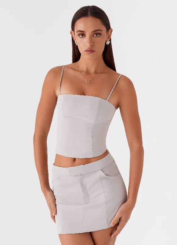 Eliana Suit Mini Skirt - Grey leather skirt modern