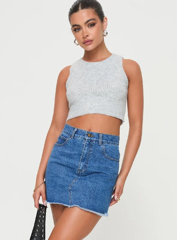 Eren Denim Mini Skirt Mid Wash corduroy skirt cozy