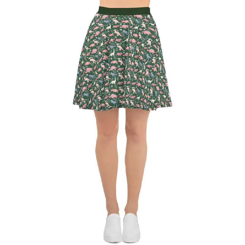 Floral Dinosaurs - Women's Dinosaur Skirt velvet skirt glossy