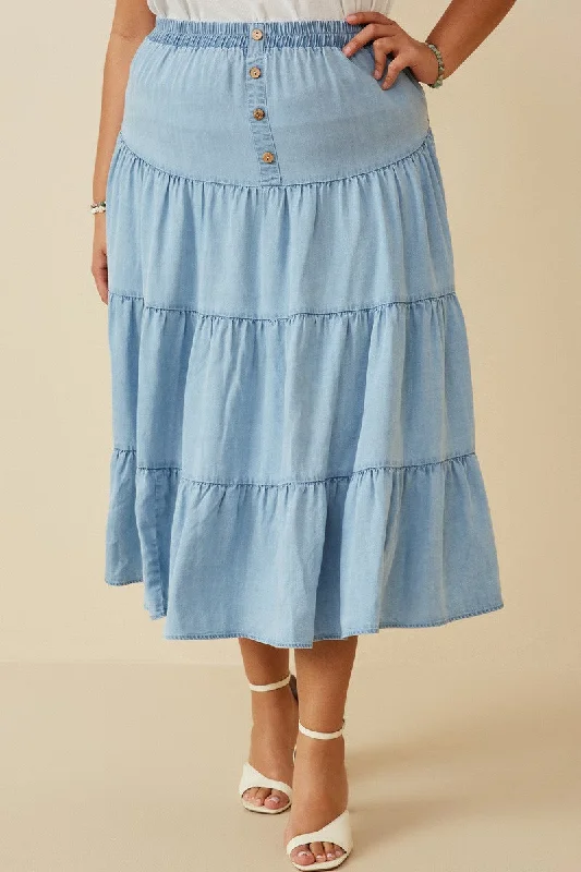 Plus Tiered Tencel Skirt Style 6950 in Light Blue denim skirt trendy