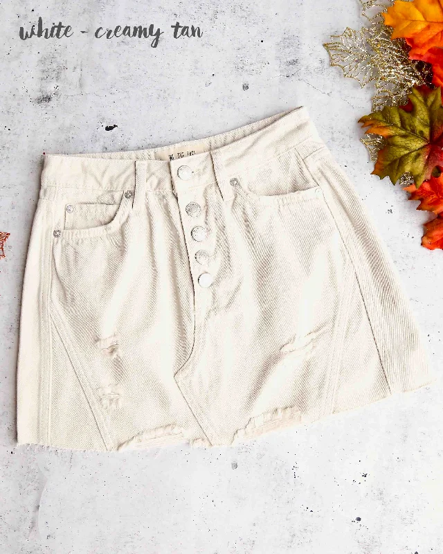 Free People - Denim A-Line Skirt in White/Creamy Tan velvet skirt glossy