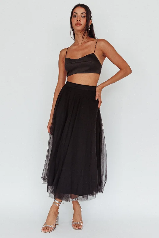 Jasmine Organza Mesh Elasticated Waist Midi Skirt Black linen skirt natural