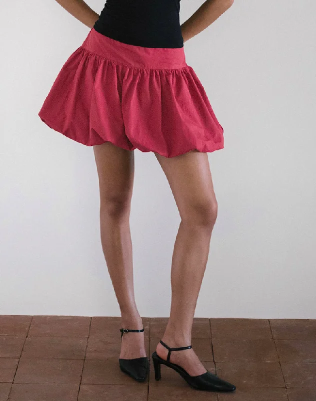 Kiyowo Puffball Mini Skirt in Adrenaline Red velvet skirt rich