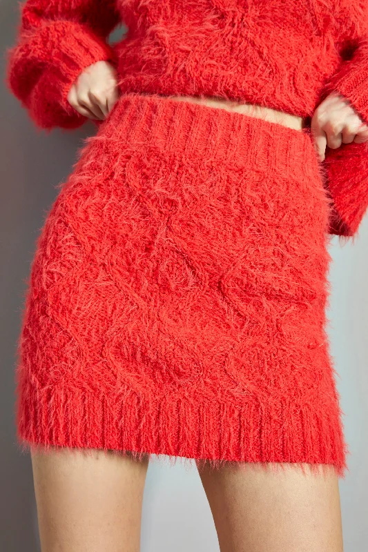 Glamorous Coral Red Knitted Mini Skirt linen skirt relaxed