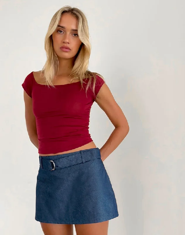 Marine Belted Skirt in Denim Chambray Indigo summer skirt style