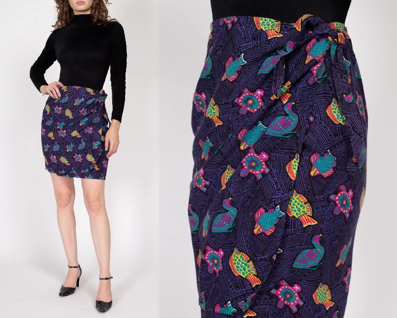 Med-Lrg 90s Tropical Fish & Turtle Print Mini Skirt silk skirt sleek