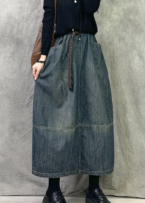 Modern Old Blue Pockets High Waist Denim Skirt Spring modal blend skirt