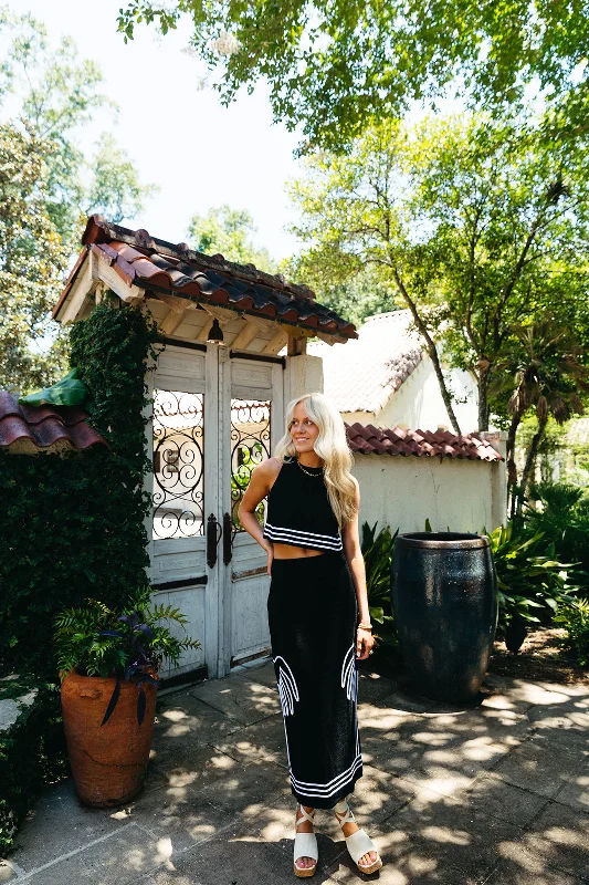 On Island Time Maxi Skirt - Black/White chiffon skirt flowing