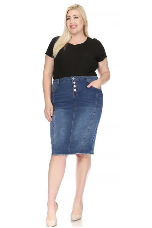 Plus Midi Denim Skirt Style 77873X Indigo Wash velvet skirt glossy