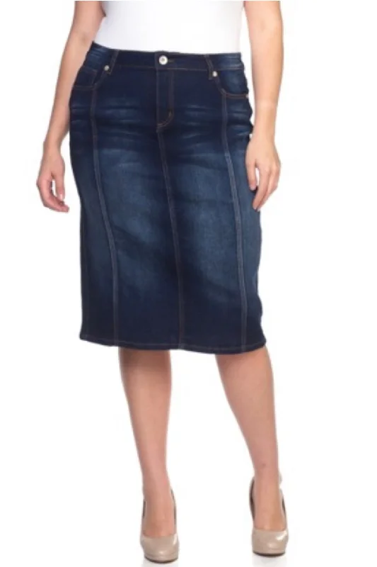 Plus Panel Denim Pencil Skirt Style 77105X Dark Indigo Wash lace skirt delicate