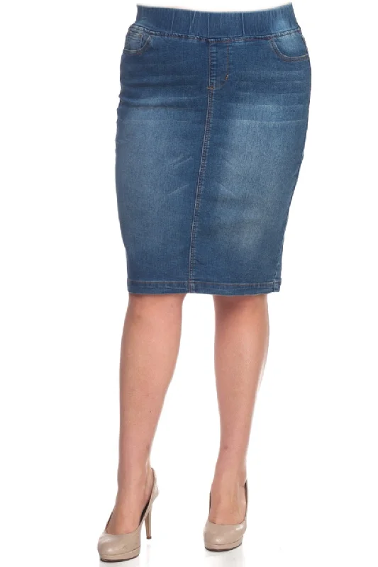 Plus Vintage Wash Denim Pencil Skirt 77104 wrap skirt elegant