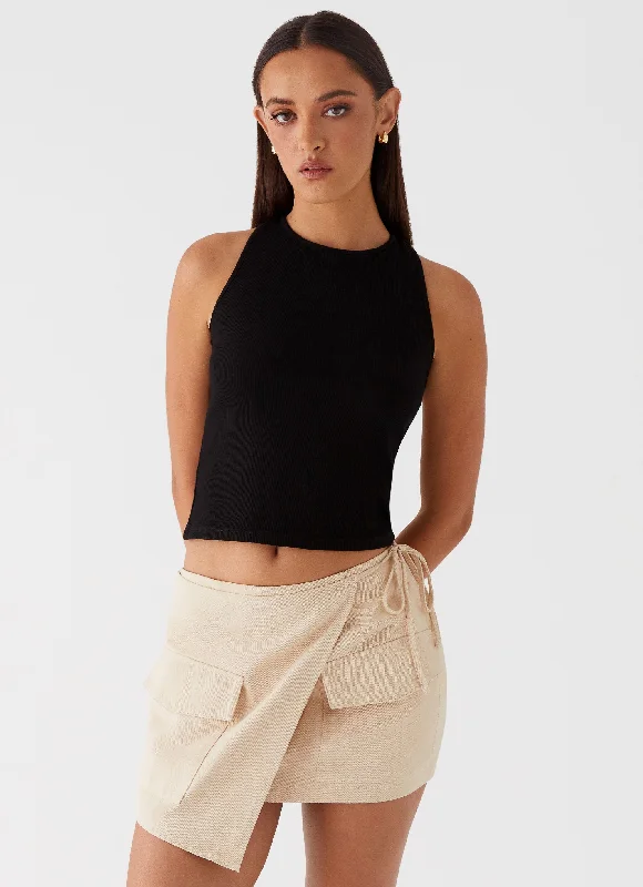 Rae Tie Side Pocket Skirt - Ivory high waist skirt