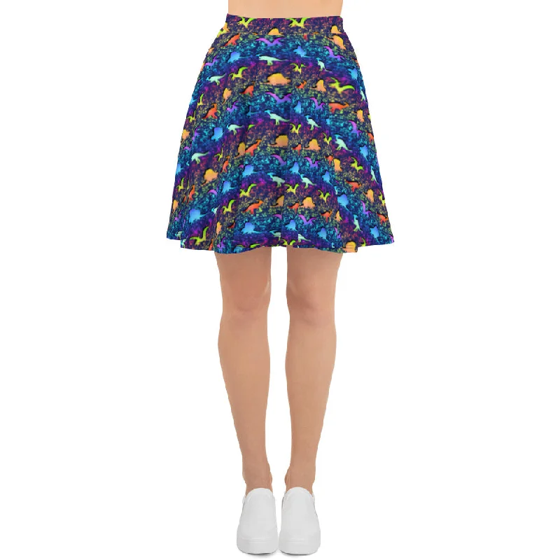 Rainbow Retro Dinosaurs - Dinosaur Skirt patchwork skirt art