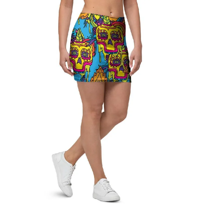 Skull Trippy Psychedelic Mini Skirt pleated skirt texture