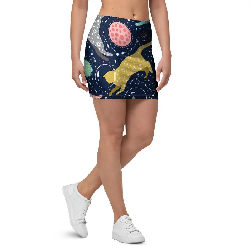 Space Cat Print Mini Skirt lightweight skirt design