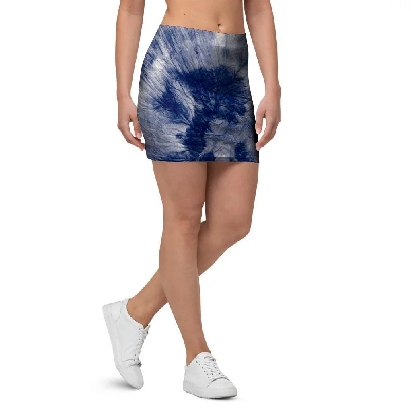 Spiral Blue Swirl Tie Die Mini Skirt cashmere skirt fine