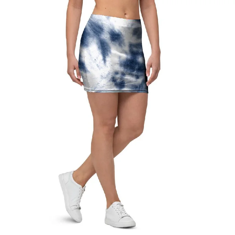 Spiral Blue Tie Dye Mini Skirt velvet skirt plush