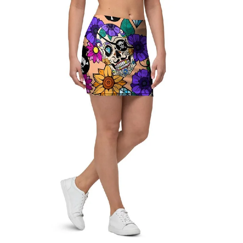 Sugar Skull Flower Mini Skirt lace skirt intricate