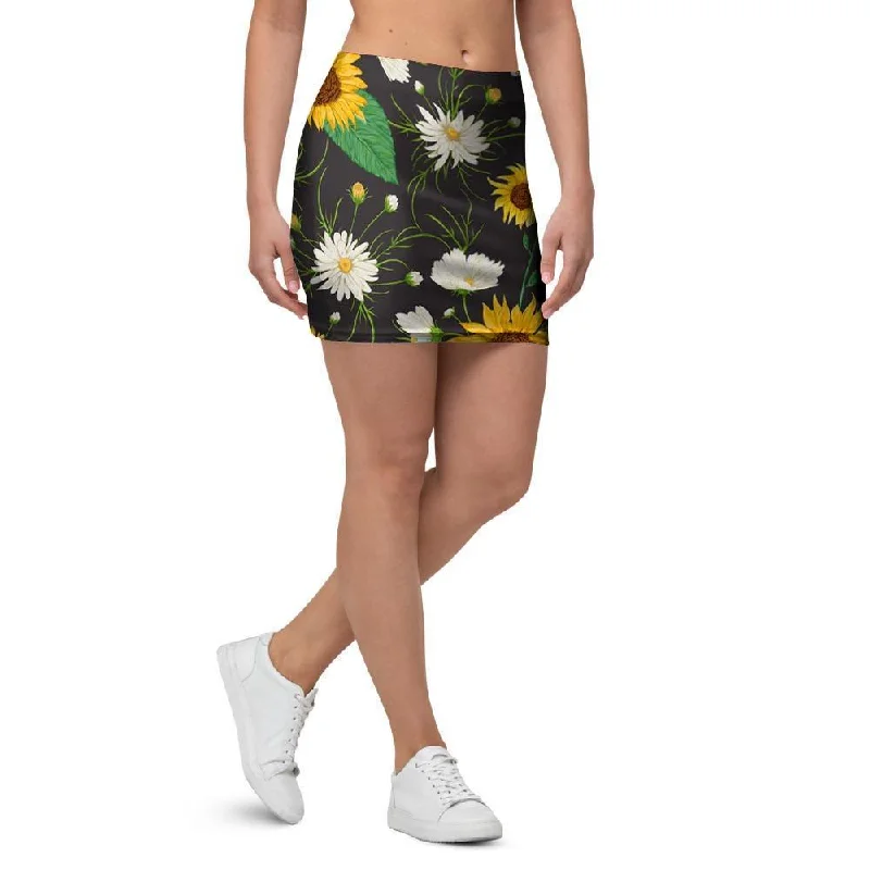 Sunflower And Chamomile Mini Skirt tiered skirt playful