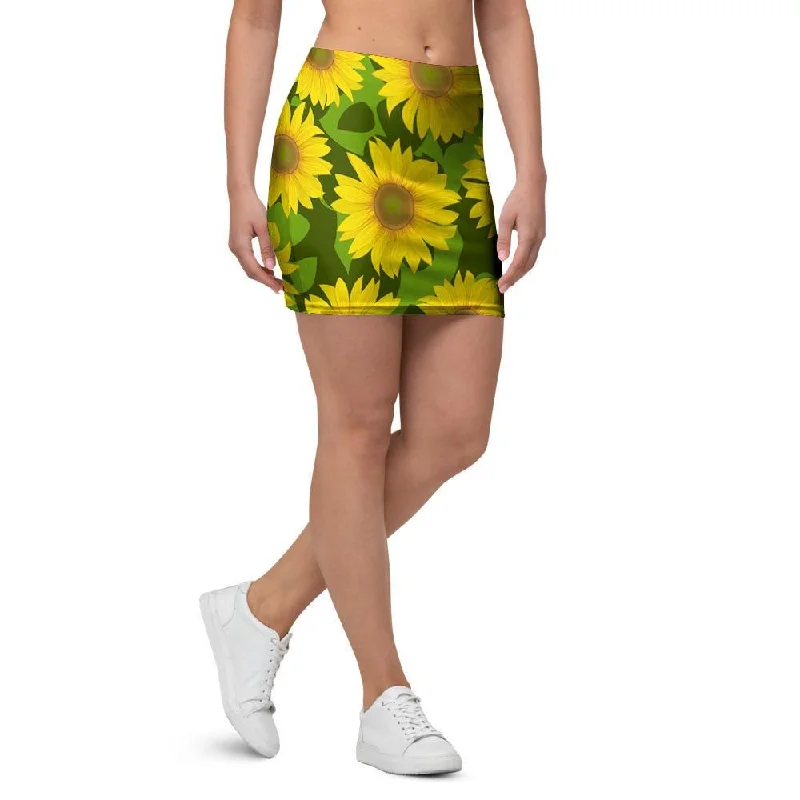 Sunflower Flower Print Mini Skirt zip skirt side