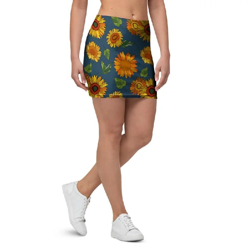 Sunflower Print Mini Skirt linen skirt airy