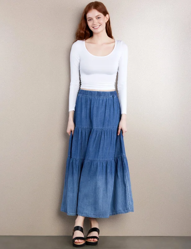 Tiered Elastic Maxi Skirt pencil skirt chic