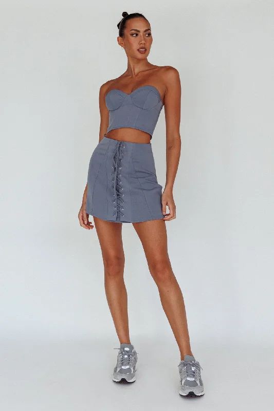 Ventura Lace-Up Skirt Suit Grey high slit skirt