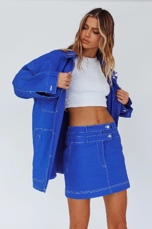 With The Band Accent Stitch Mini Skirt Blue corduroy skirt durable